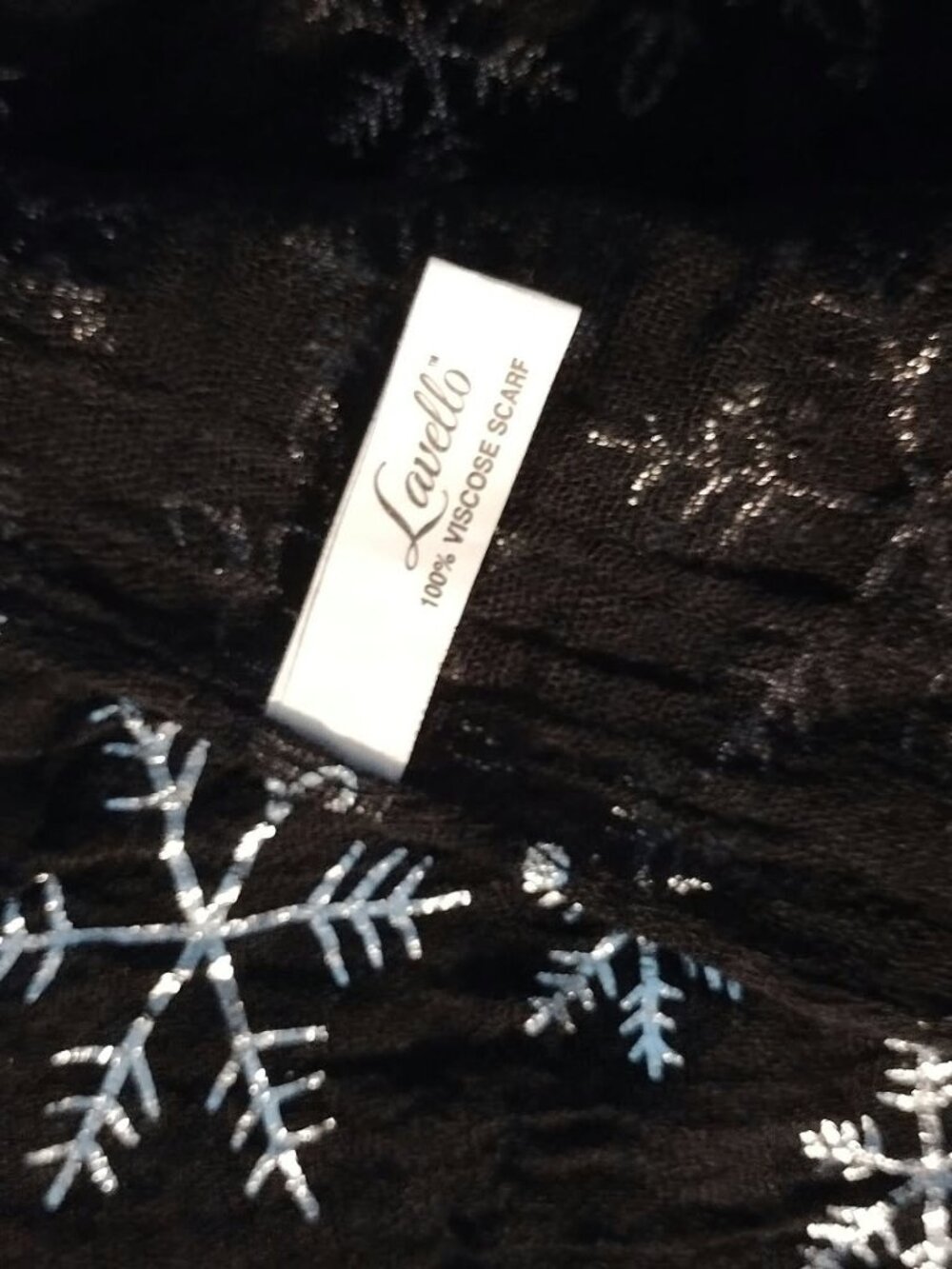 Lavello Black And Silver Winter Snowflakes Sheer Viscose Scarf